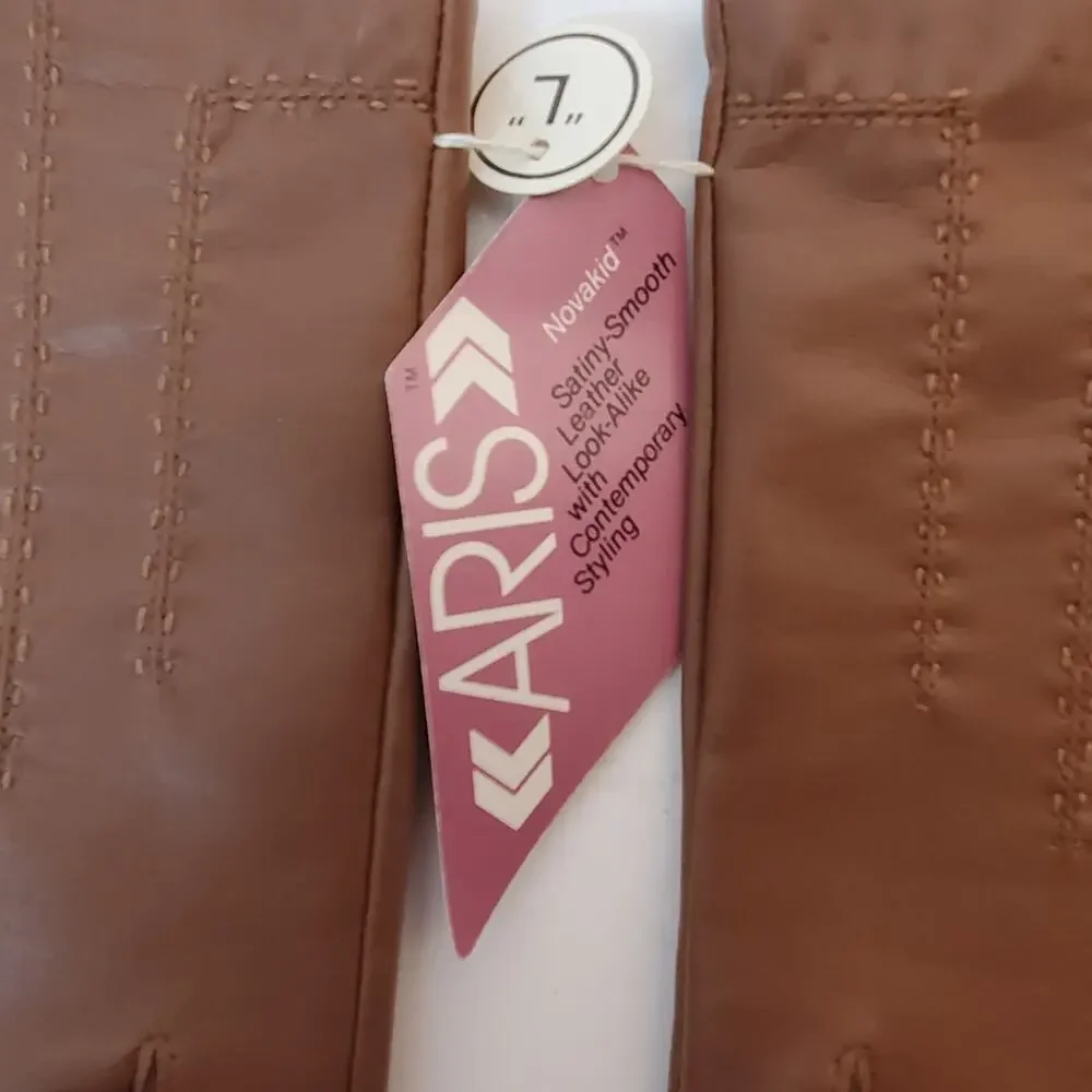VTG Aris NovaKid Womens Camel Brown Faux Leather Driving Gloves SZ L Lined